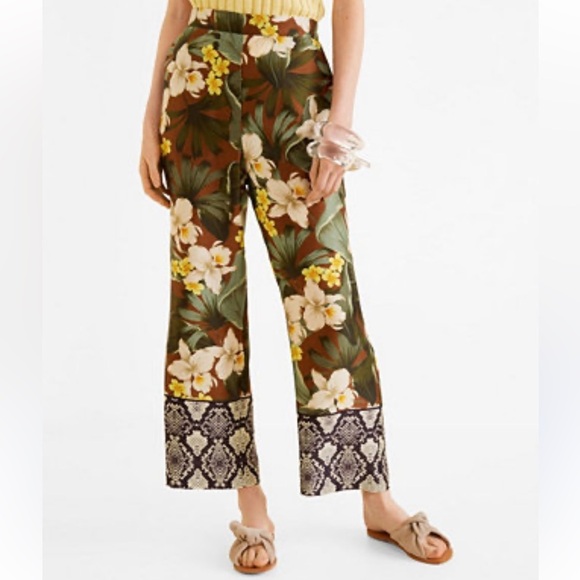 MNG Mango Printed straight leg pants Trouser Satin effect size small new - Picture 2 of 9